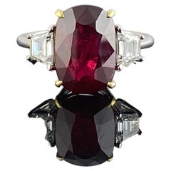 7.04 Carat Ruby and Diamond Three Stone Engagement Ring