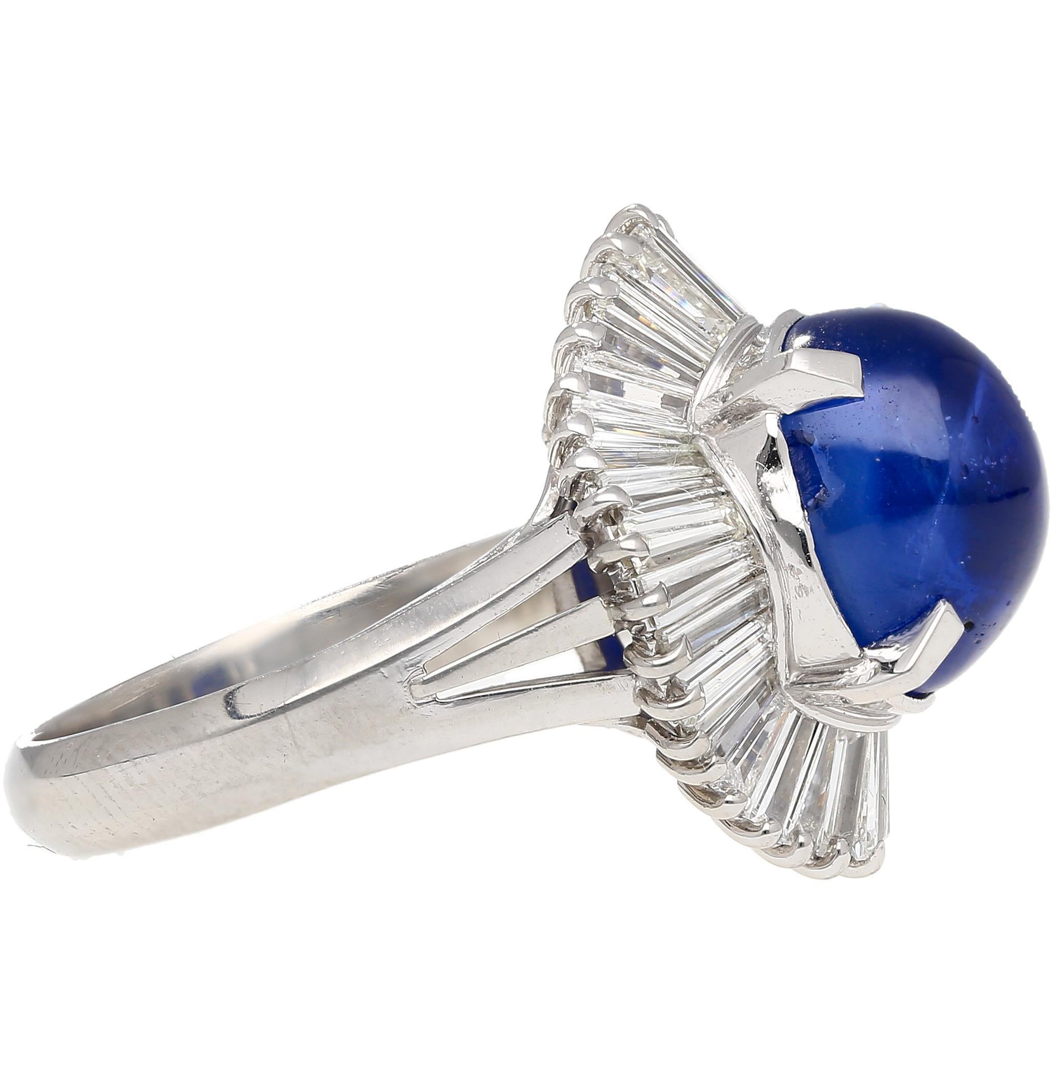 Art Deco 7.04 Carat Star Sapphire and Diamond Platinum Ballerina Ring For Sale