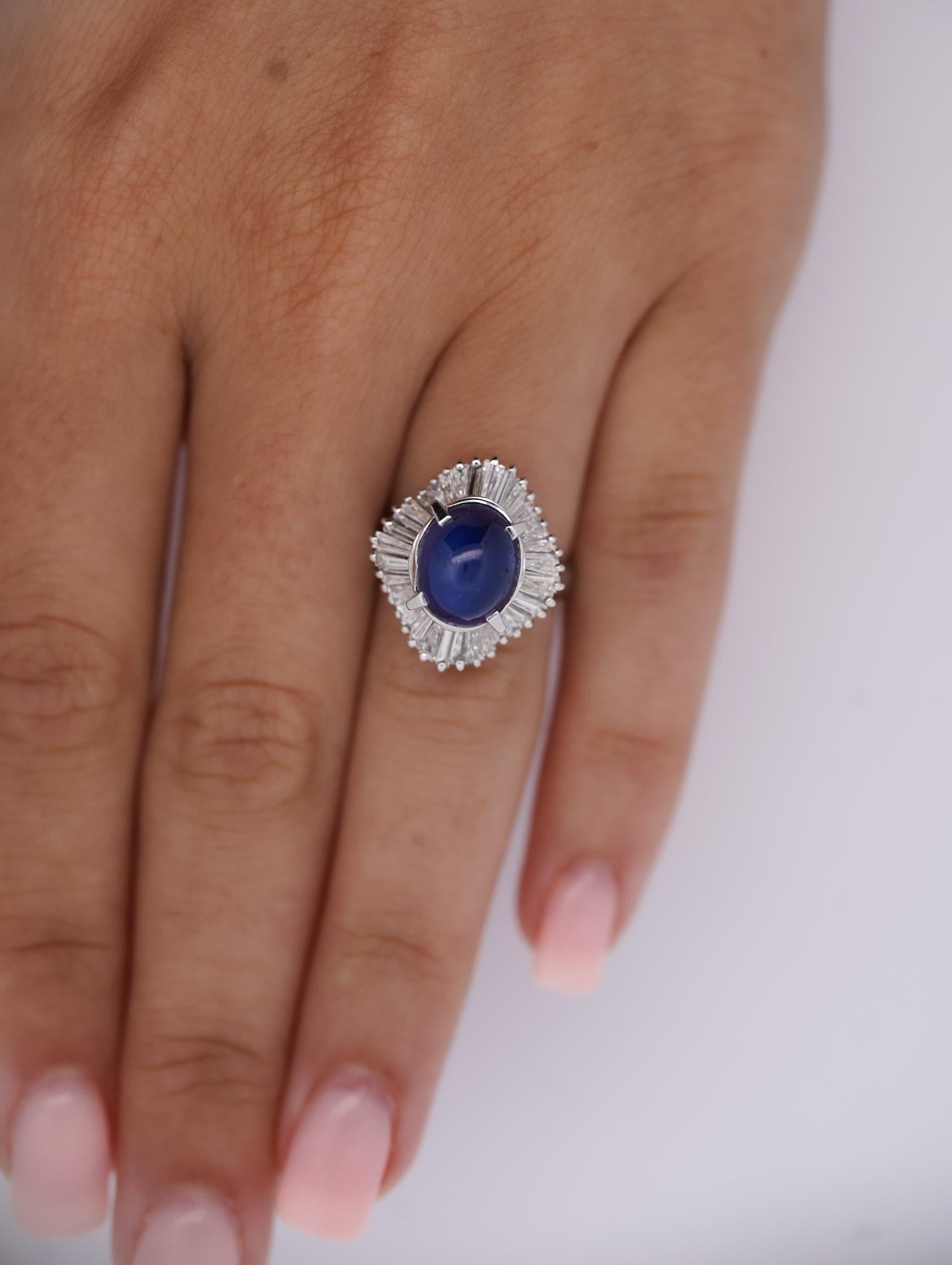 Women's 7.04 Carat Star Sapphire and Diamond Platinum Ballerina Ring For Sale