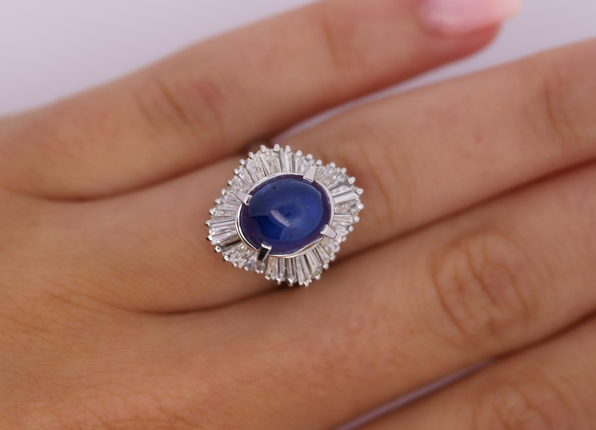 7.04 Carat Star Sapphire and Diamond Platinum Ballerina Ring For Sale 1