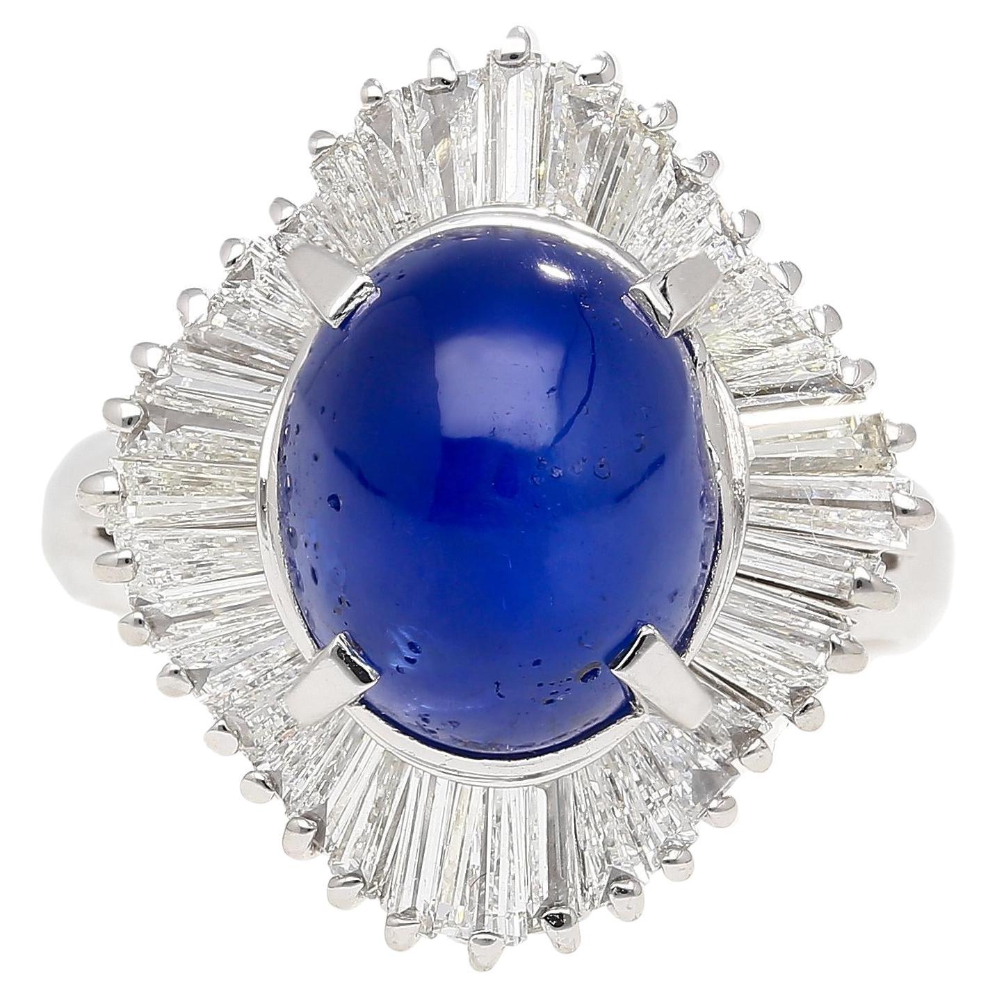 Anillo Bailarina de Platino con Zafiro Estrella y Diamantes de 7,04 Quilates