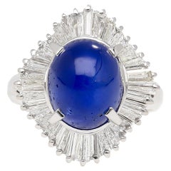 Anillo Bailarina de Platino con Zafiro Estrella y Diamantes de 7,04 Quilates