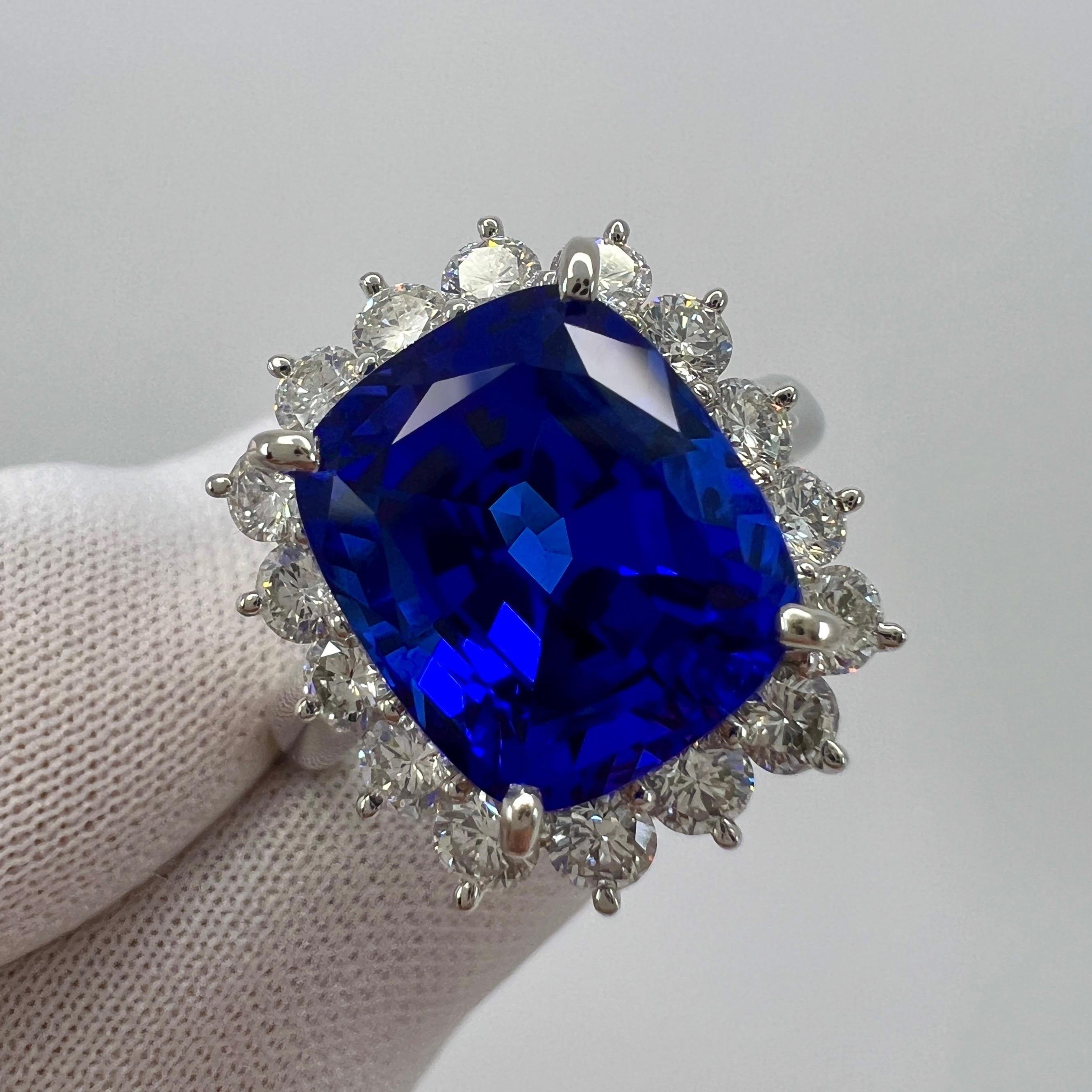 7.04ct Natural Vivid Blue Violet Tanzanite Cushion Cut Diamond Cocktail Ring 6