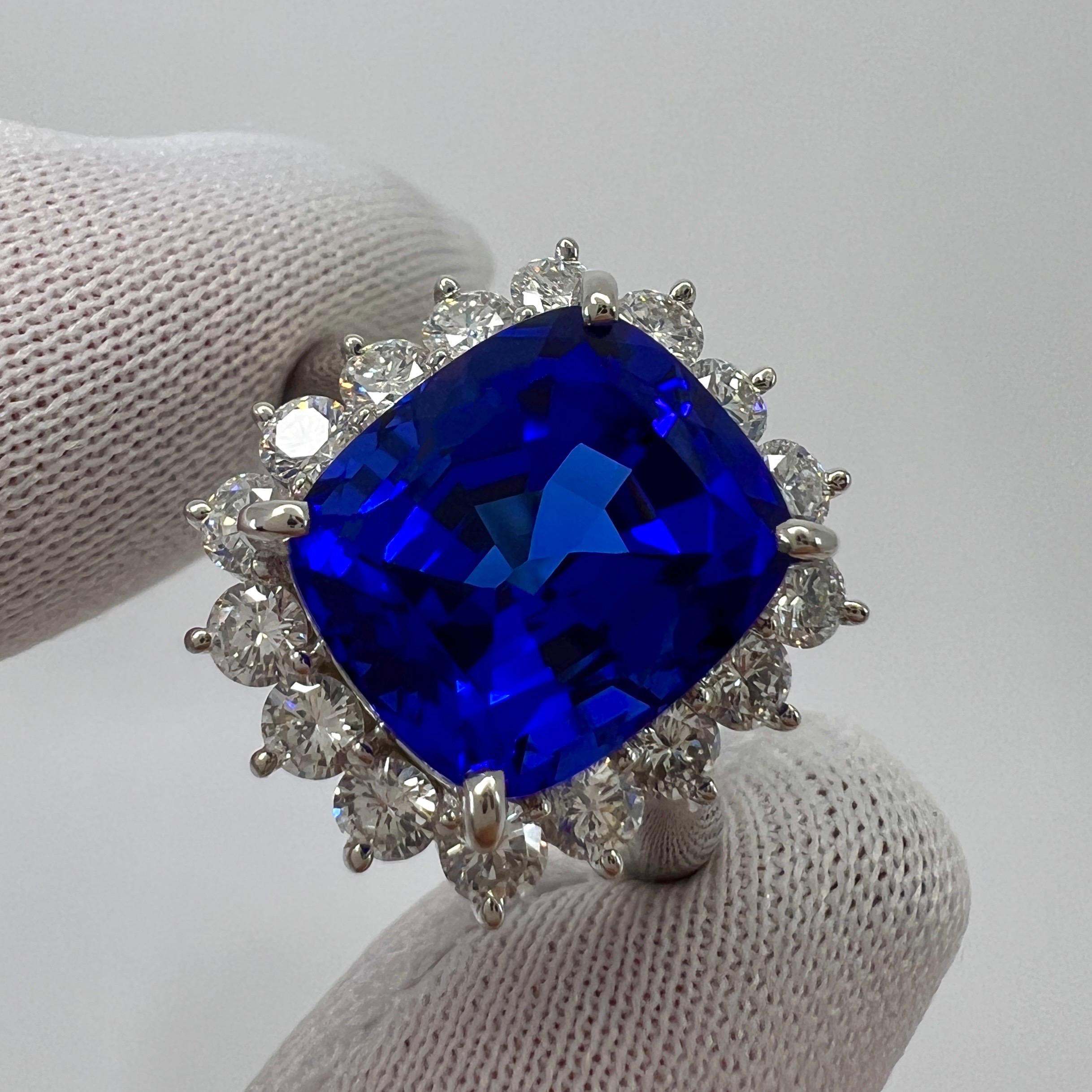 7.04ct Natural Vivid Blue Violet Tanzanite Cushion Cut Diamond Cocktail Ring 1