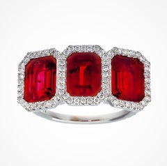 7.05 Carat 3-Stone Burma Ruby and Diamond Ring