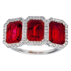 7.05 Carat 3-Stone Burma Ruby and Diamond Ring