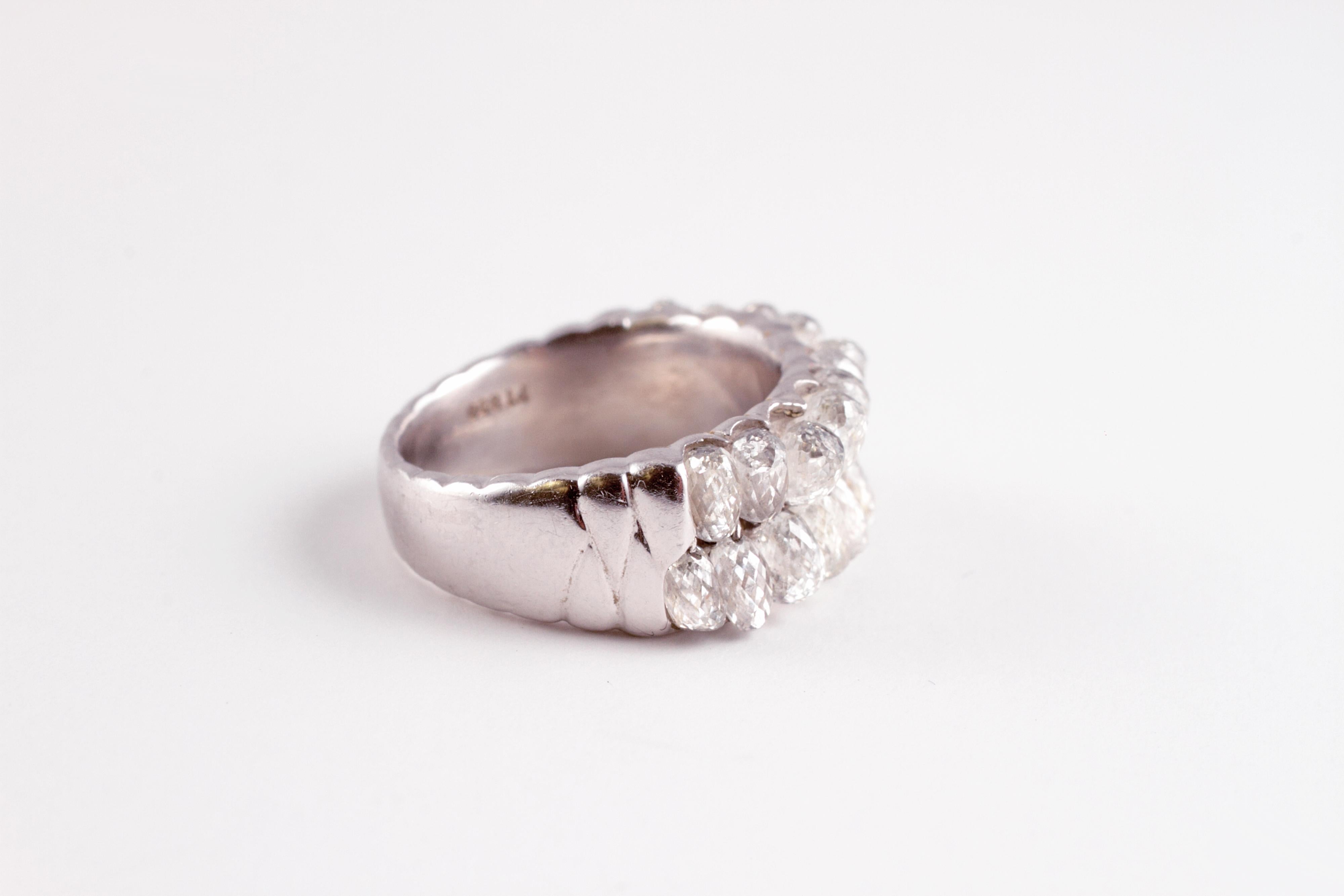 7.05 Carat Briolette Diamond Platinum Ring In Good Condition For Sale In Dallas, TX
