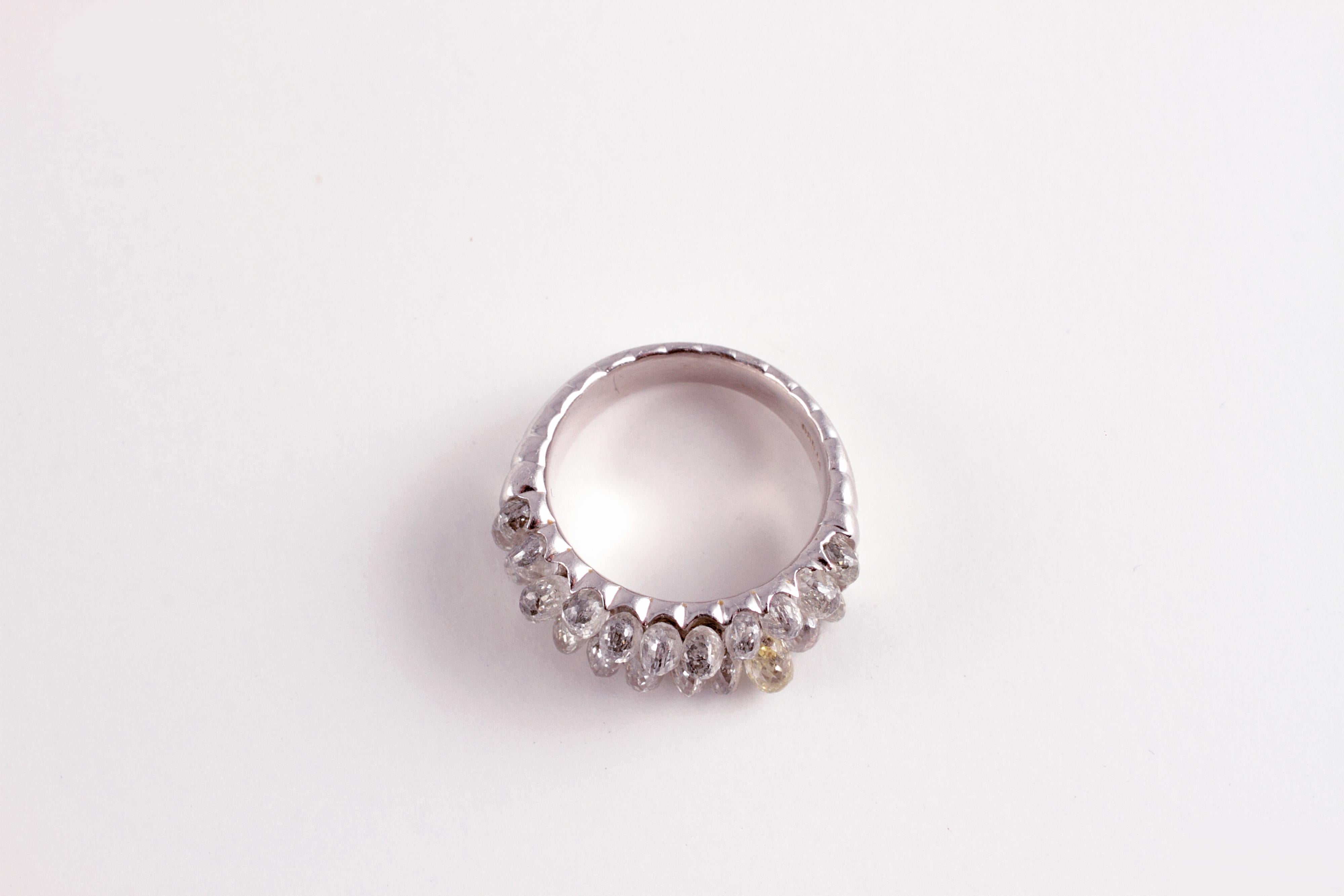 7.05 Carat Briolette Diamond Platinum Ring For Sale 2