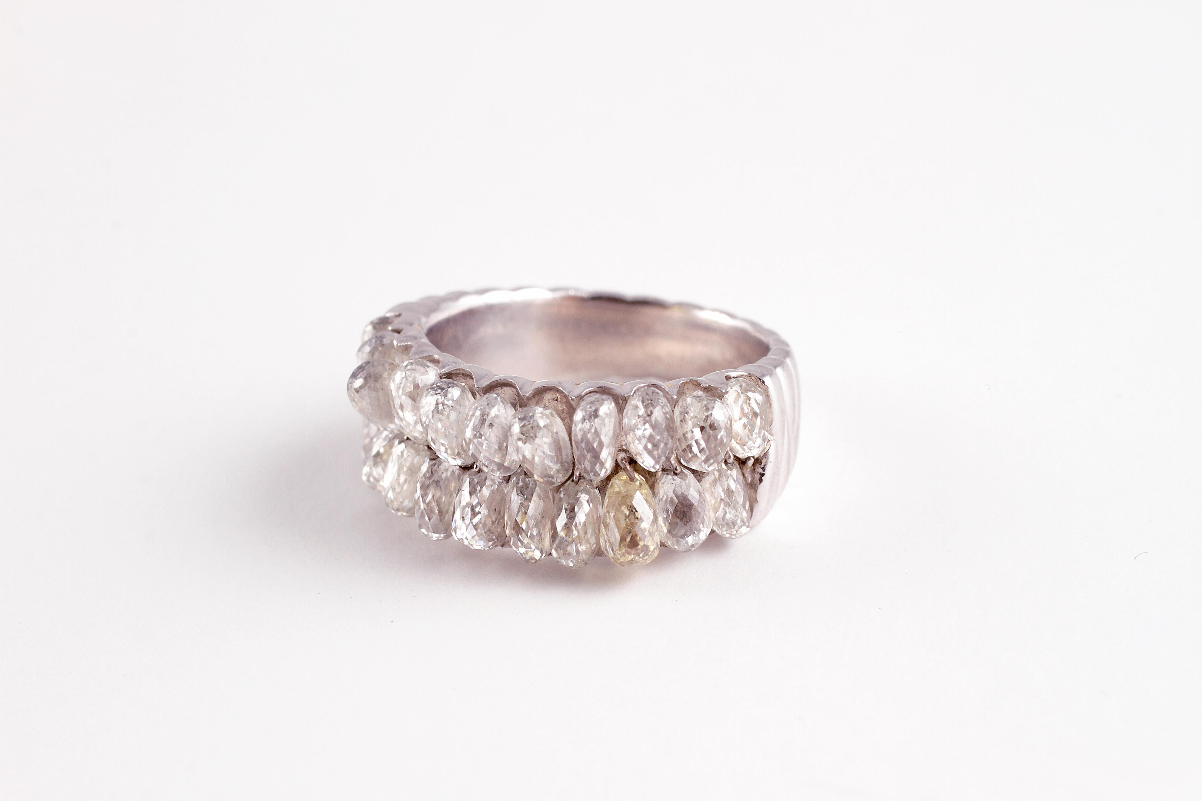 7.05 Carat Briolette Diamond Platinum Ring For Sale 3