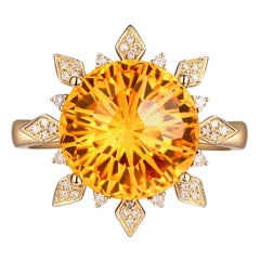 7.05 Carat Citrine Diamond Ring 14 Karat Yellow Gold