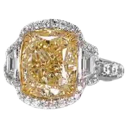 EGL Certified 7.05 Carat Fancy Intense Yellow SI1 Cushion Cut Halo Diamond Ring