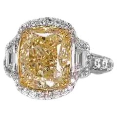 EGL Certified 7.05 Carat Fancy Intense Yellow SI1 Cushion Cut Halo Diamond Ring