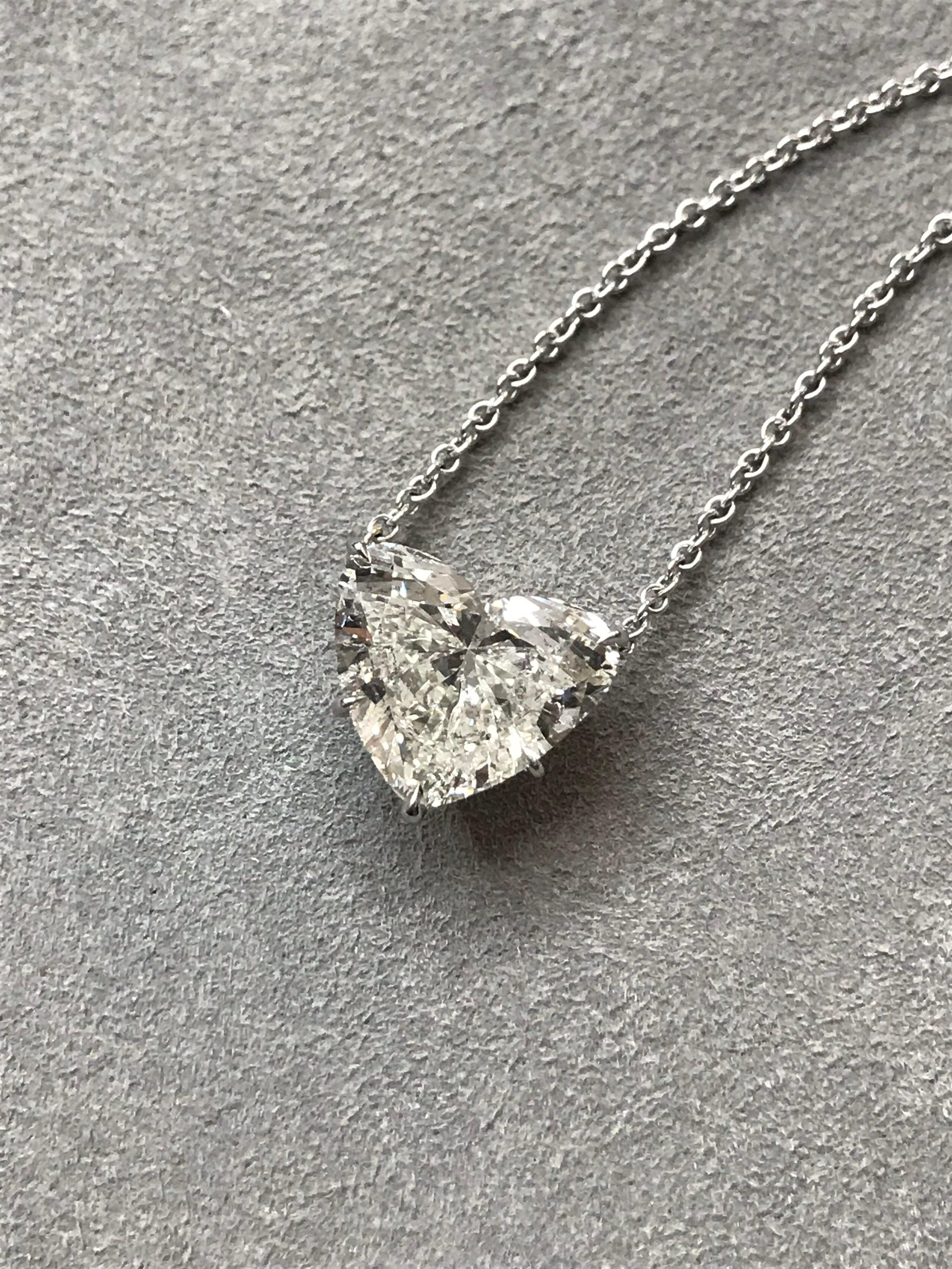 Heart Cut 7.05 Carats Heart Shape Diamond Pendant Necklace in Platinum & White Gold For Sale