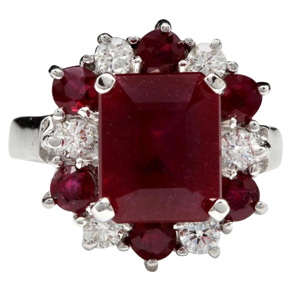 7.05 Carat Impressive Natural Red Ruby and Diamond 14 Karat White Gold Ring