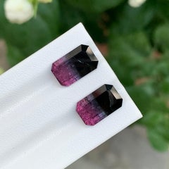 7.05 Carat Natural Loose Bicolour Tourmaline Pair Emerald Shape Gem
