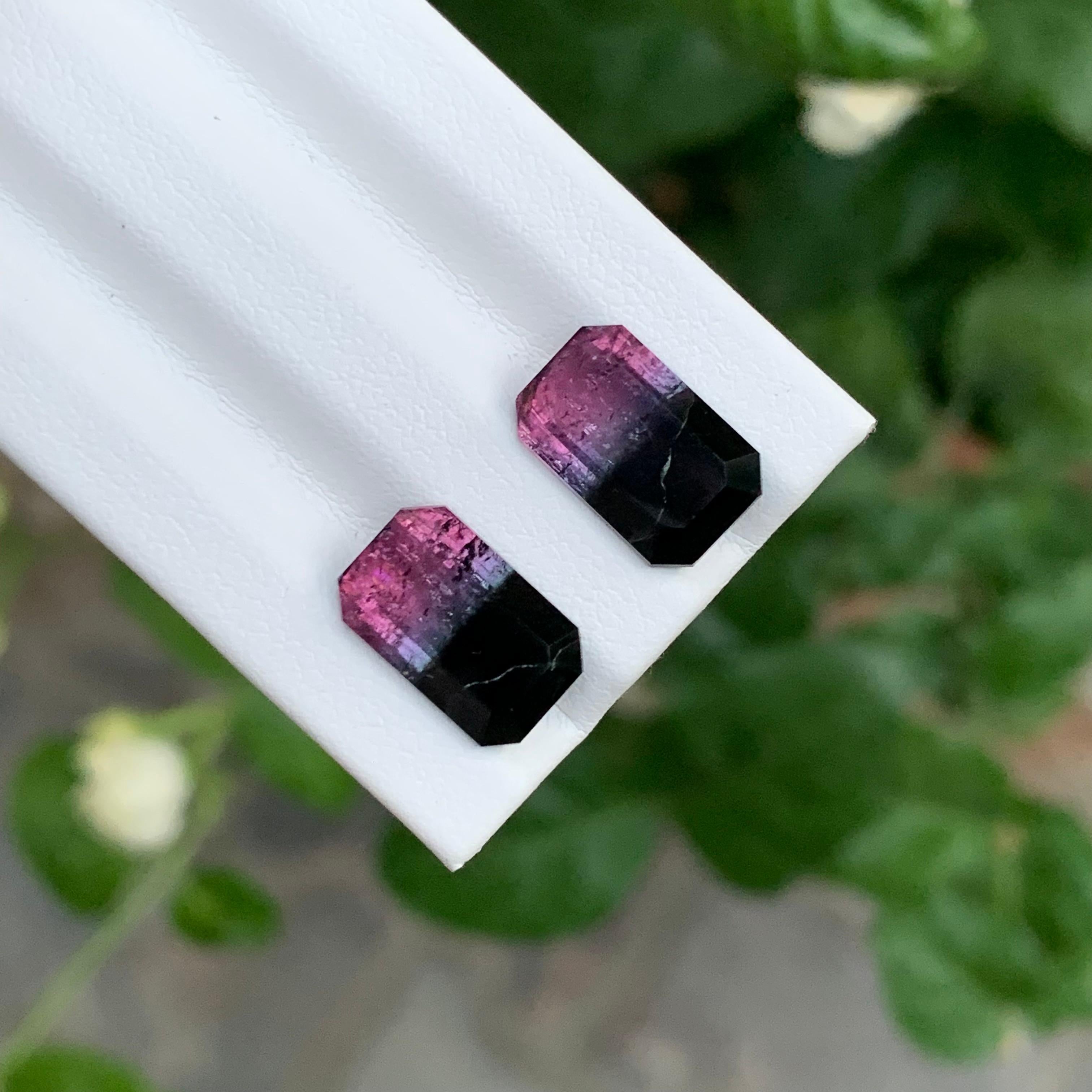 Arts and Crafts 7.05 Carat Natural Loose Bicolour Tourmaline Pair Emerald Shape Gem en vente