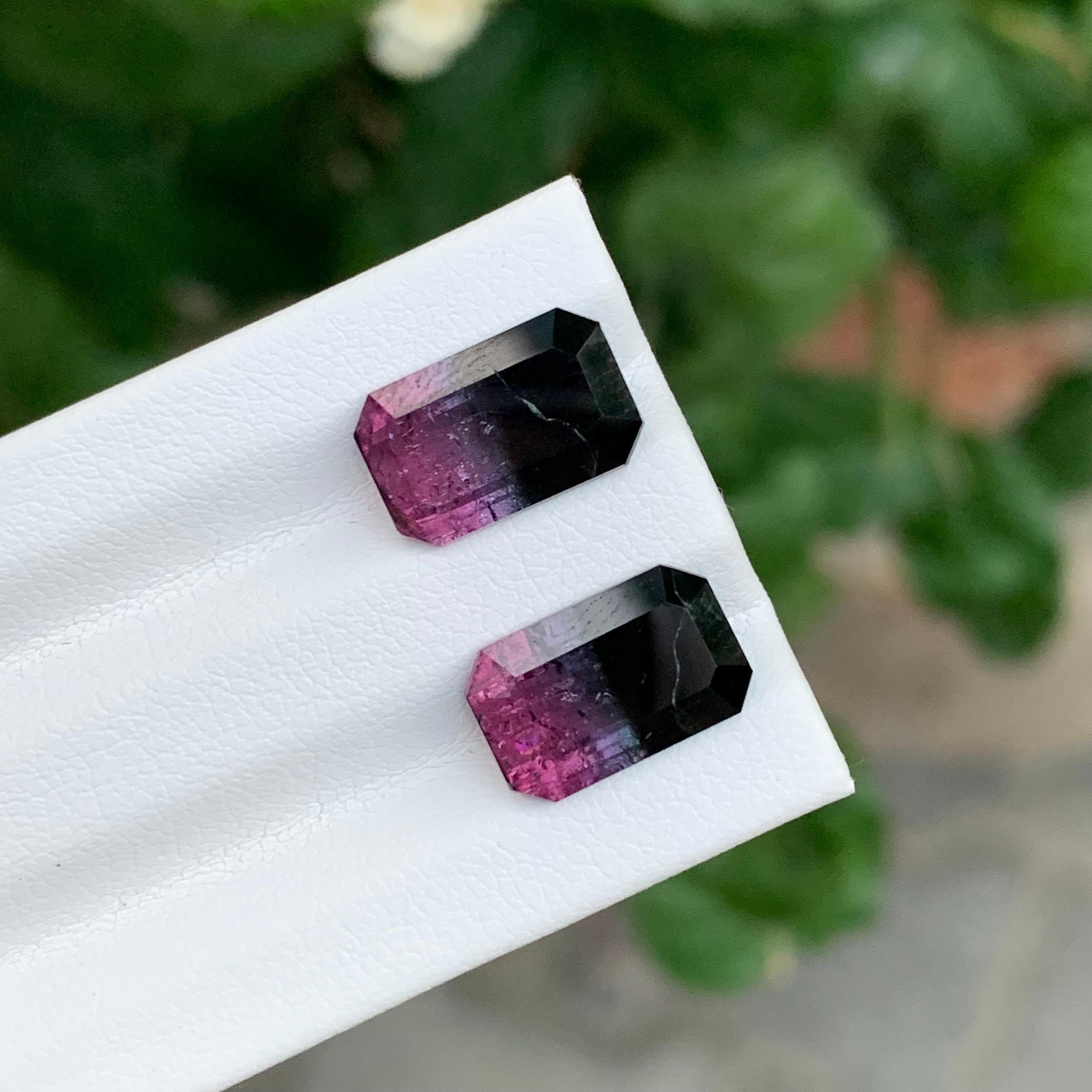Taille émeraude 7.05 Carat Natural Loose Bicolour Tourmaline Pair Emerald Shape Gem en vente