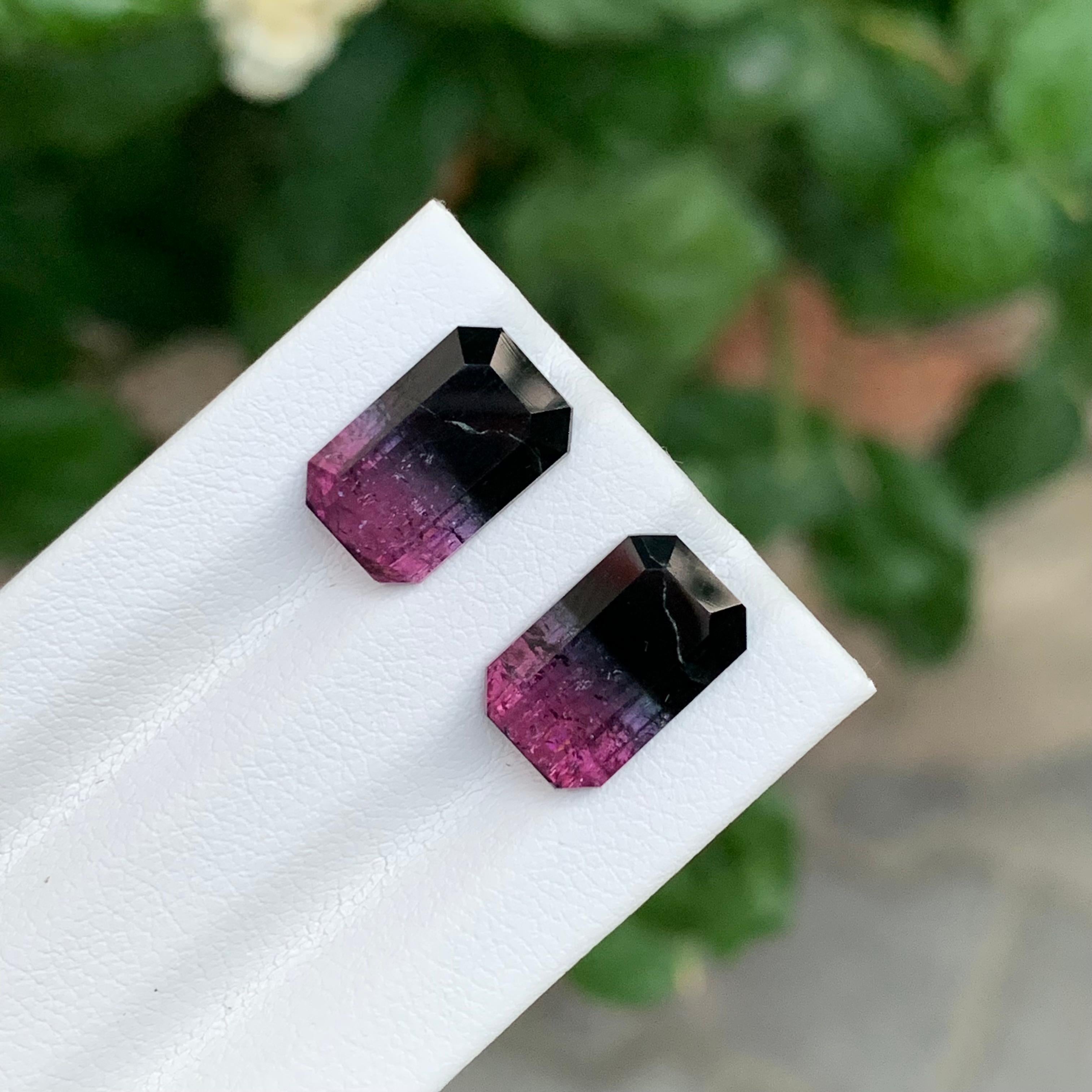 7.05 Carat Natural Loose Bicolour Tourmaline Pair Emerald Shape Gem Neuf - En vente à Peshawar, PK