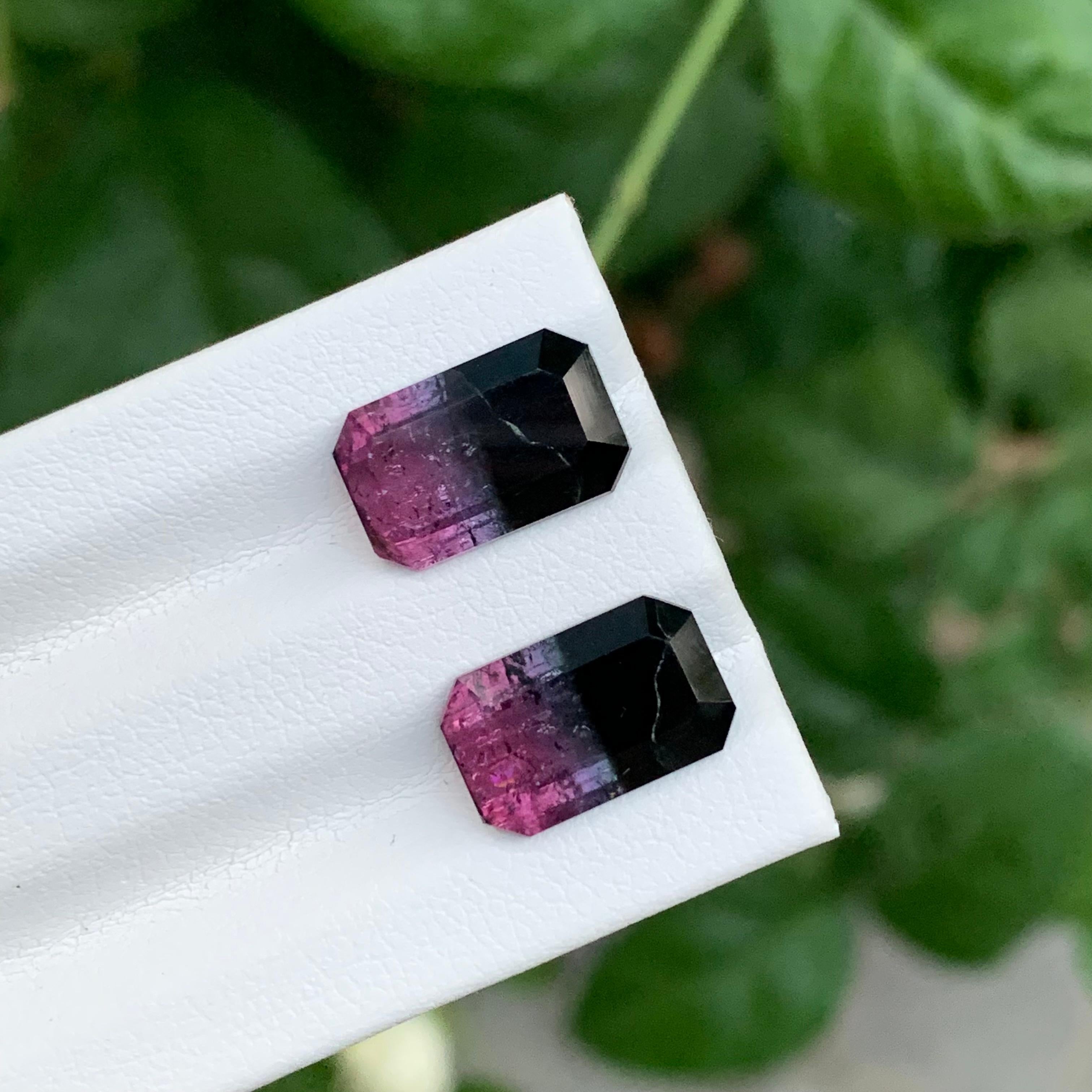 7.05 Carat Natural Loose Bicolour Tourmaline Pair Emerald Shape Gem en vente 2