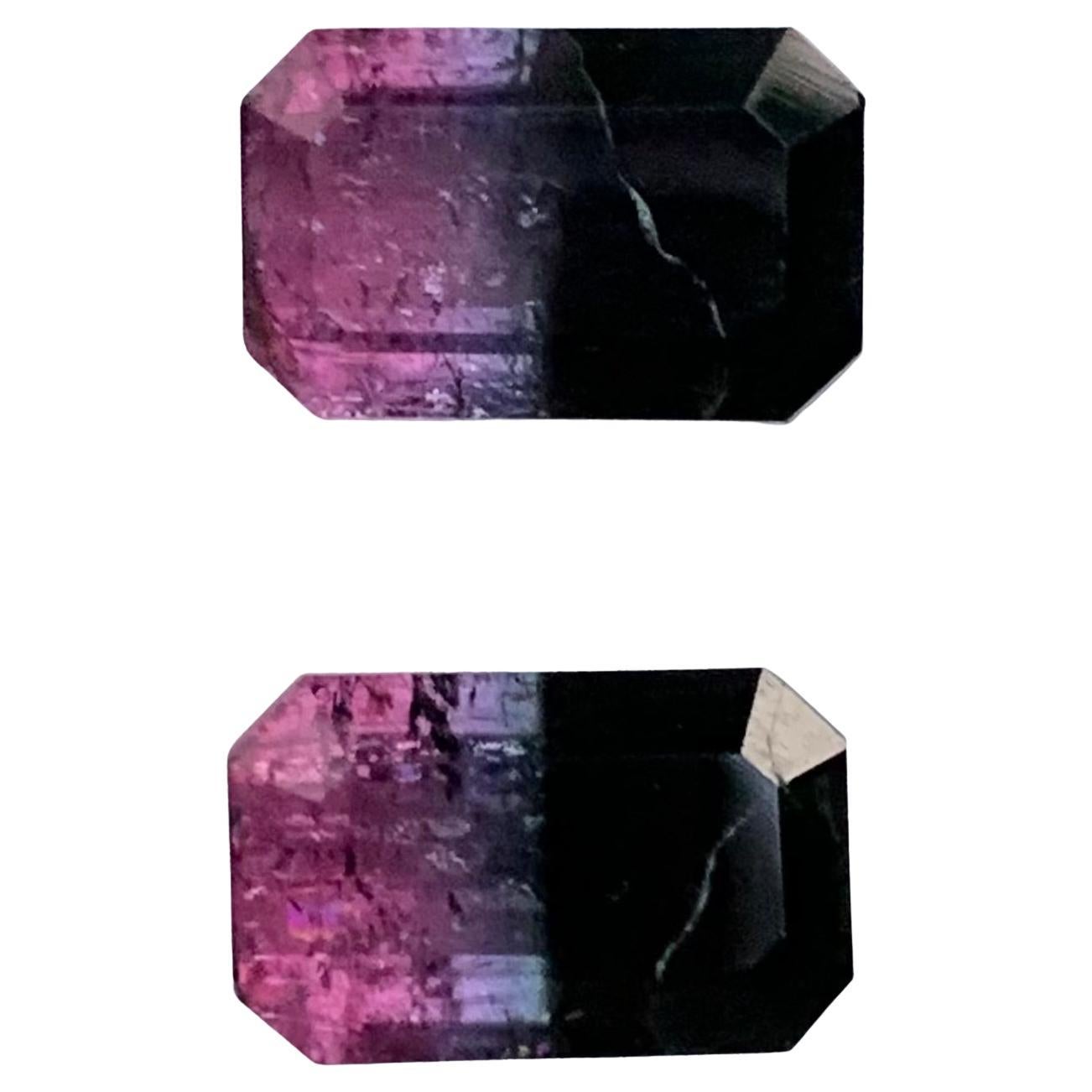 7.05 Carat Natural Loose Bicolour Tourmaline Pair Emerald Shape Gem en vente