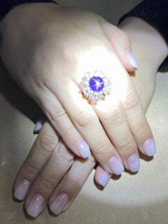 7.05 Karat Lila Stern Saphir Rosenschliff Diamant Cocktail Ring:: Top Edelstein Qualität