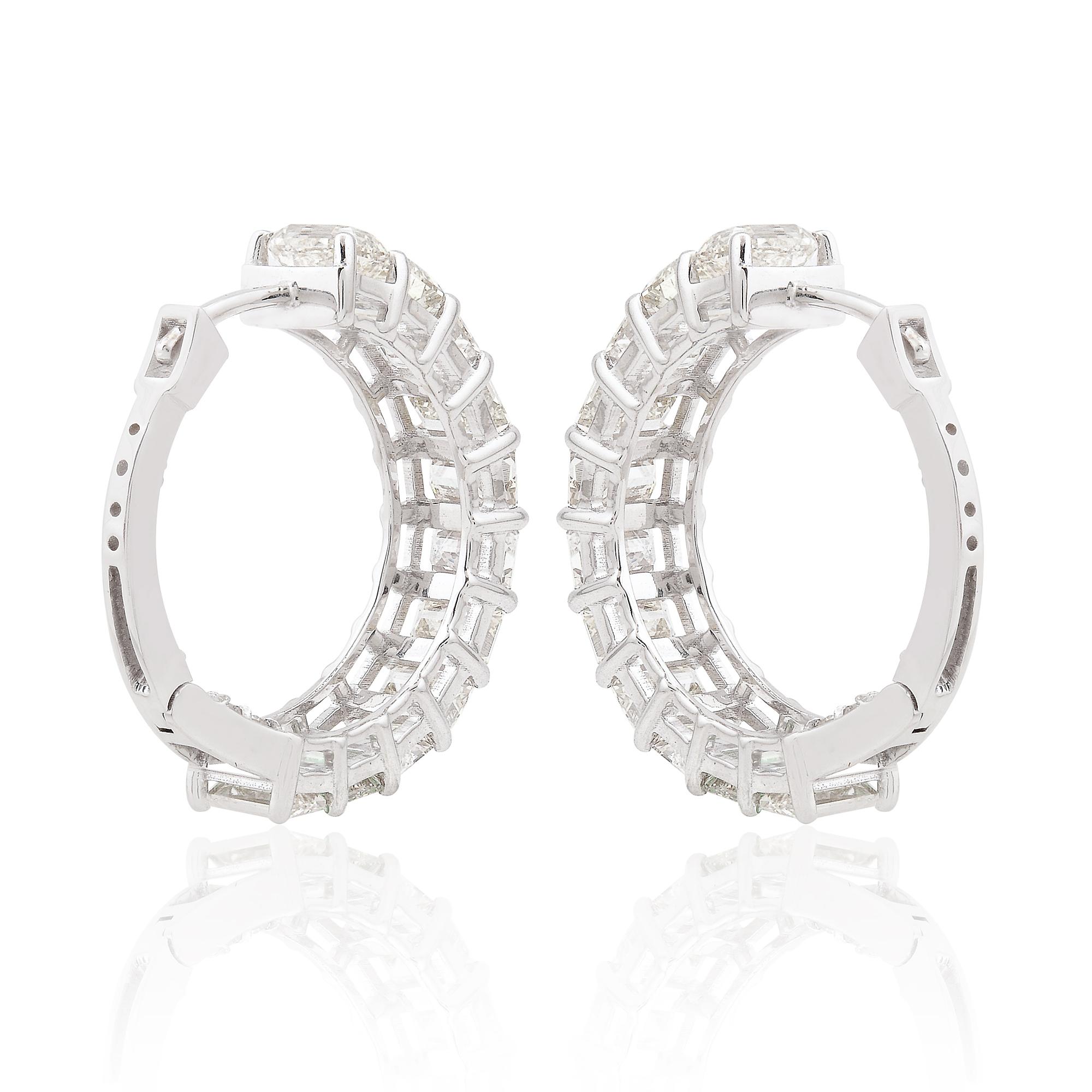 7.05 Carat Round & Emerald Cut Diamond Hoop Earrings 18 Karat White Gold Jewelry For Sale 1