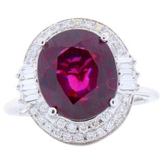 7.05 Carat Spessartite, Round and Baguette Diamond Cocktail Ring in White Gold