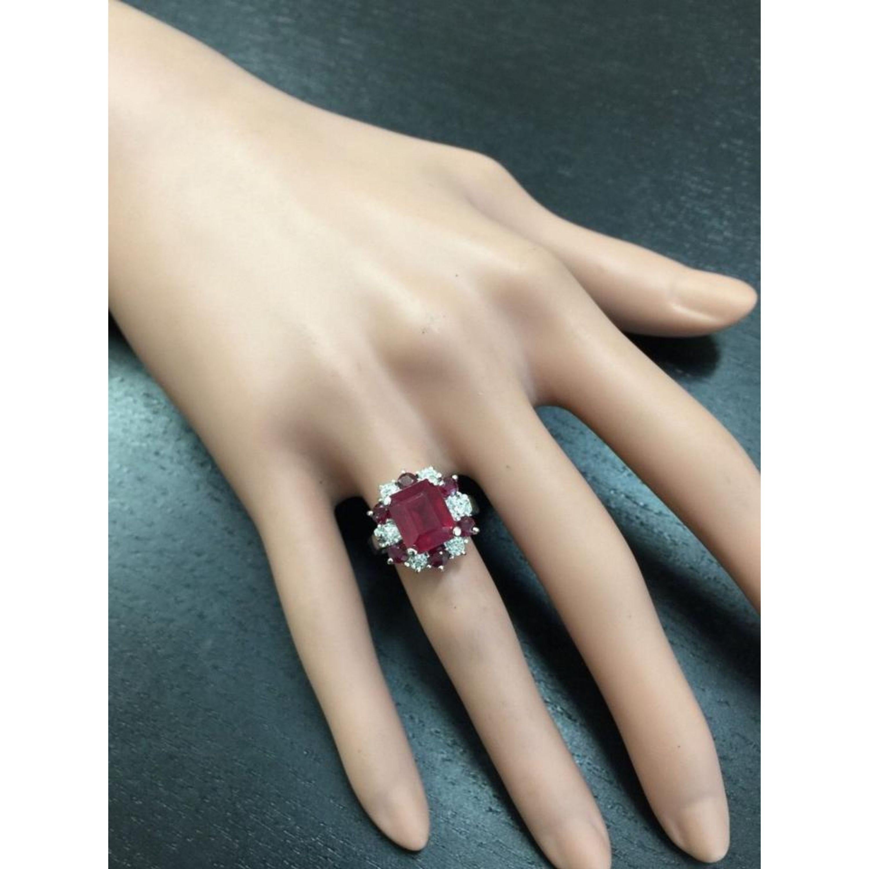 7.05 Carat Impressive Natural Red Ruby and Diamond 14 Karat White Gold Ring For Sale 1