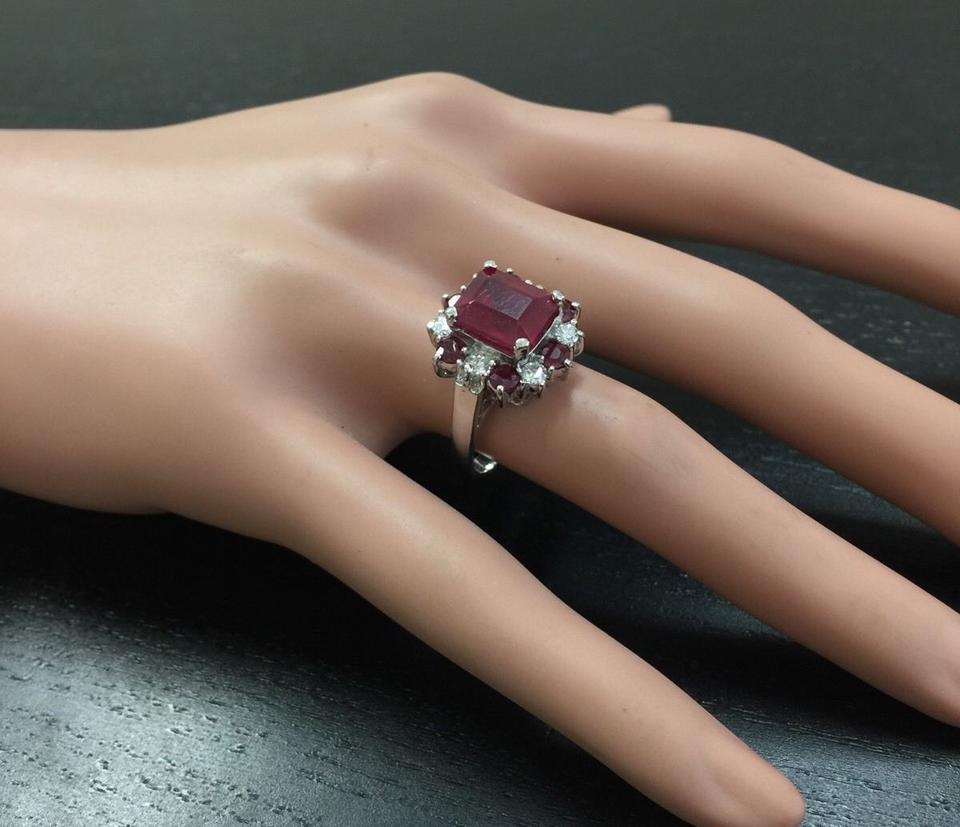 7.05 Carat Impressive Natural Red Ruby and Diamond 14 Karat White Gold Ring For Sale 2