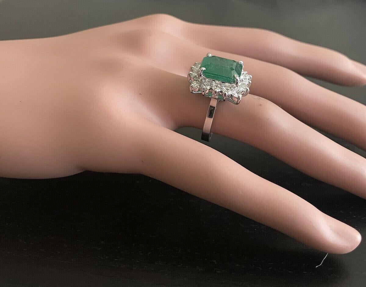 7.05 Carats Natural Emerald and Diamond 14K Solid White Gold Ring For Sale 1