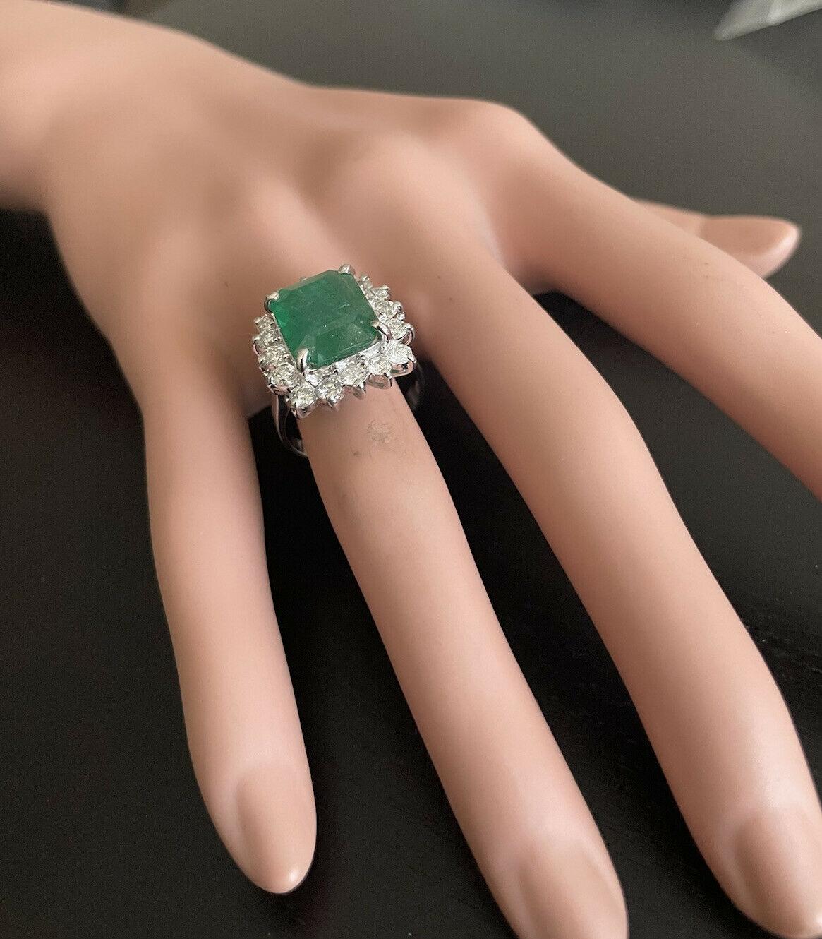 7.05 Carats Natural Emerald and Diamond 14K Solid White Gold Ring For Sale 2
