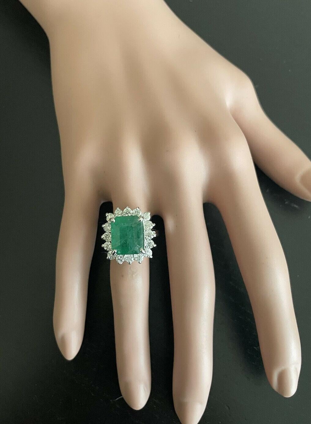 7.05 Carats Natural Emerald and Diamond 14K Solid White Gold Ring For Sale 3