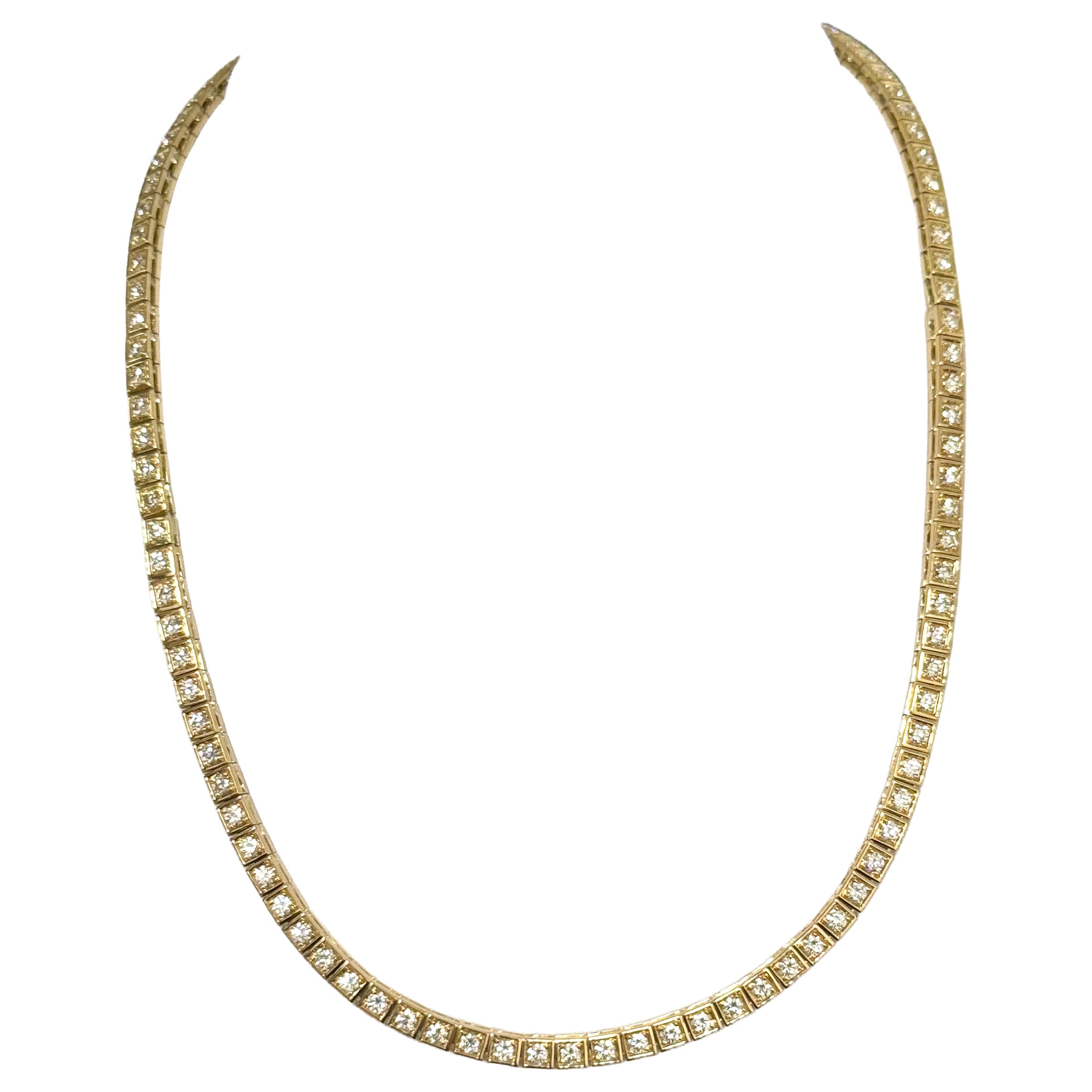 Collier de tennis en or jaune 18K avec diamant naturel de taille ronde 7.05 CTW