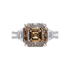 7.05ct Deep Autumn Brown Asscher Diamond Ring