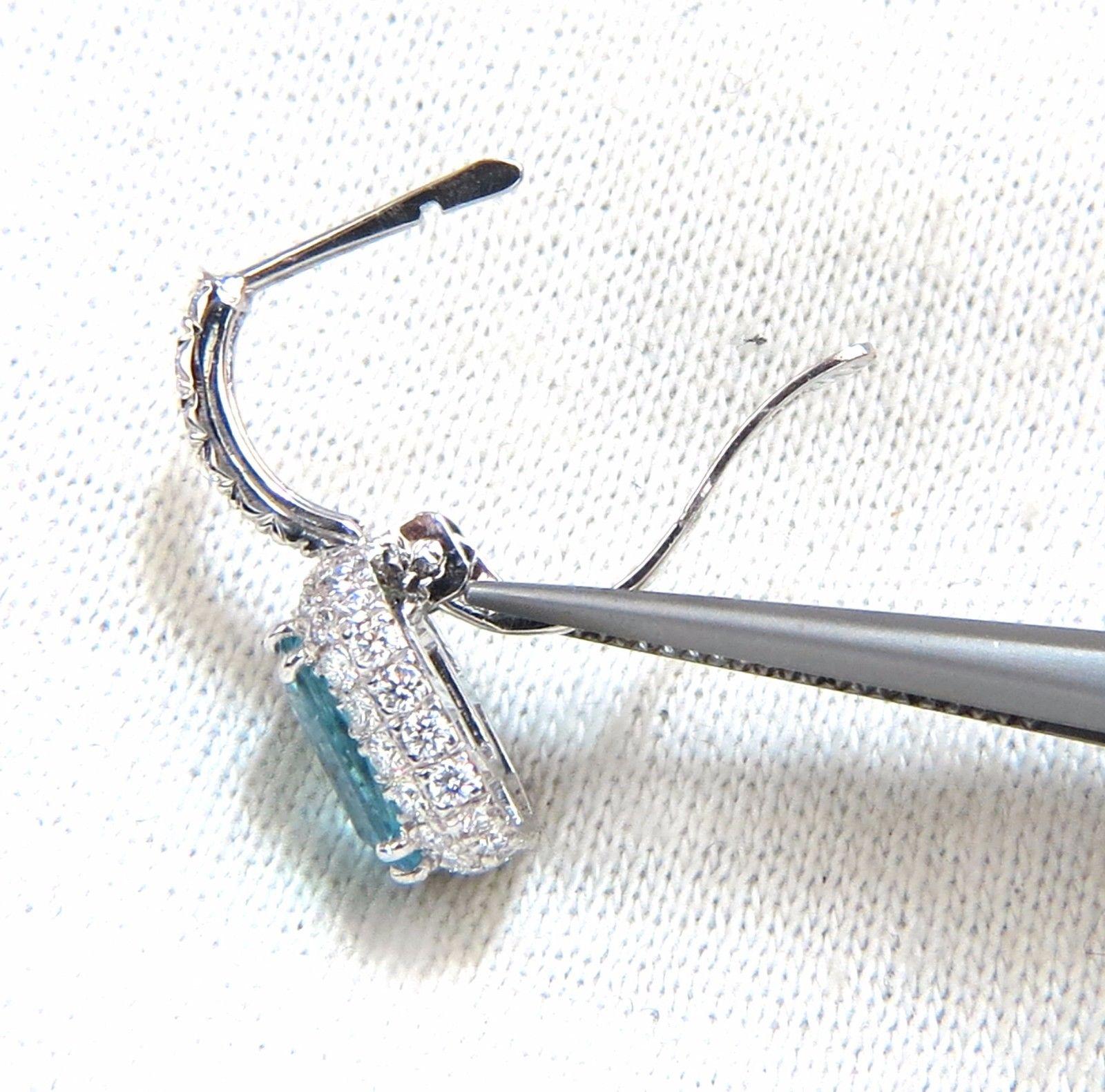Radiant Cut 7.05ct Natural Bright vivid indigo blue zircon diamond earrings 14kt Halo