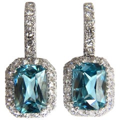 7.05ct Natural Bright vivid indigo blue zircon diamond earrings 14kt Halo