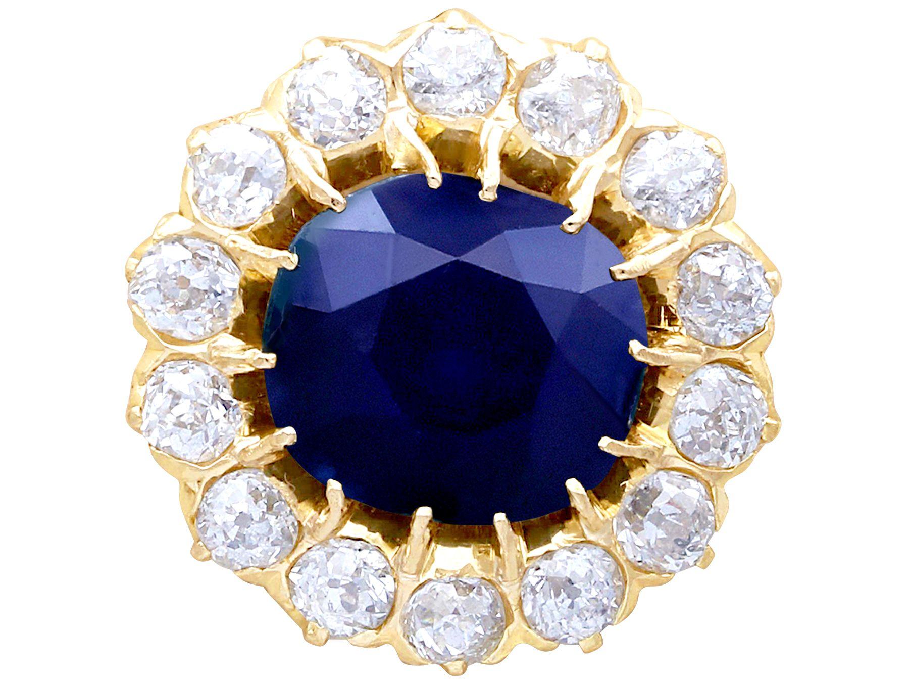 Oval Cut 7.05Ct Sapphire and 2.31Ct Diamond Yellow Gold Cluster Earrings, Circa 1930