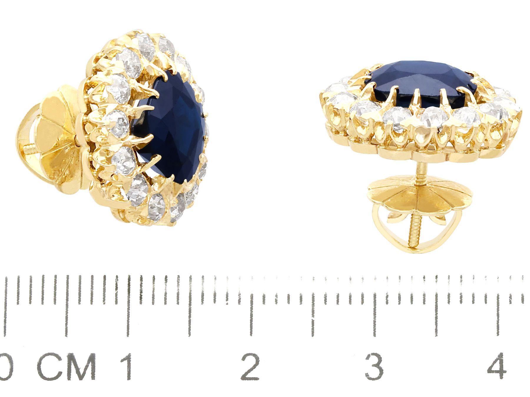 7.05Ct Sapphire and 2.31Ct Diamond Yellow Gold Cluster Earrings, Circa 1930 2