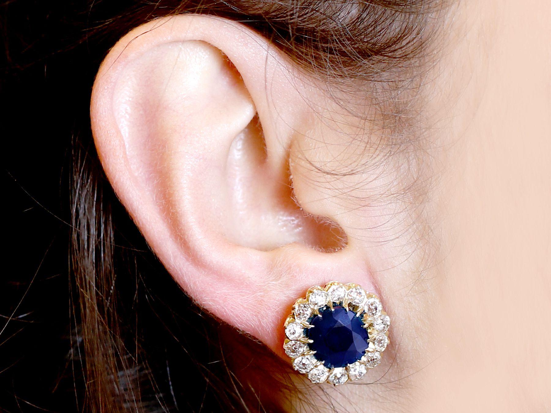 7.05Ct Sapphire and 2.31Ct Diamond Yellow Gold Cluster Earrings, Circa 1930 3
