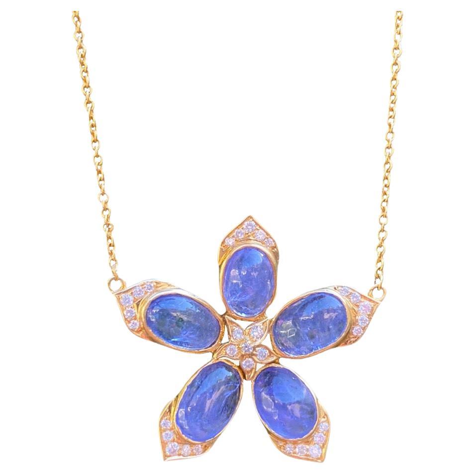 7,05 Karat Tansanit, Diamant und Gold Blume Halskette von Lauren Harper