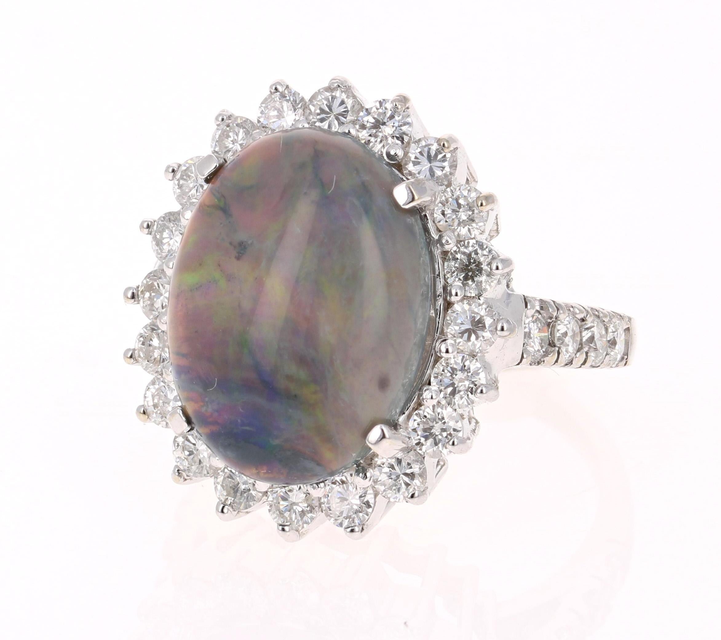 Modern 7.06 Carat Black Opal Diamond 14 Karat White Gold Ring