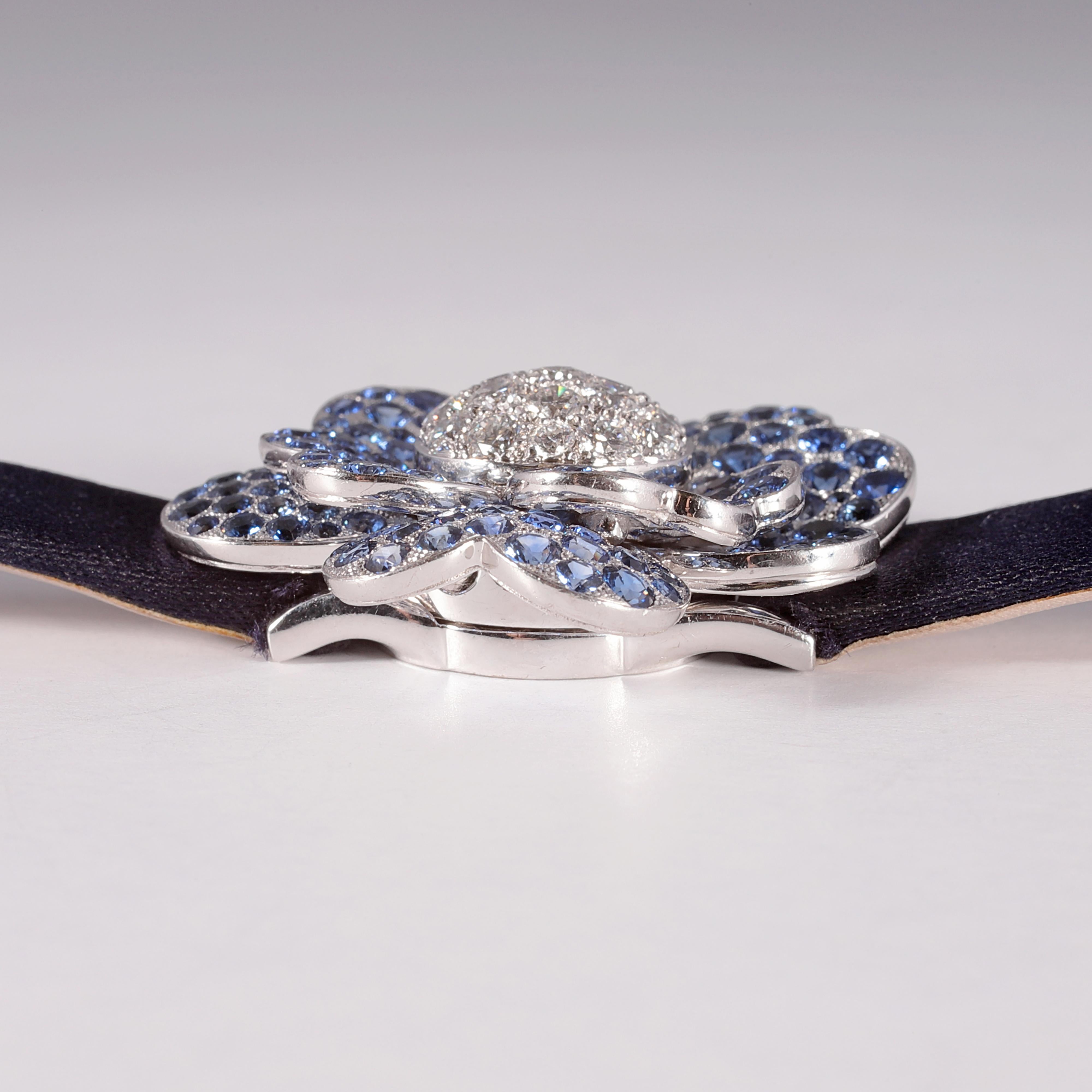 7.06 Carat Blue Sapphire and 3.32 Carat Diamond Van Cleef & Arpels Cosmos Watch In Excellent Condition In Dallas, TX