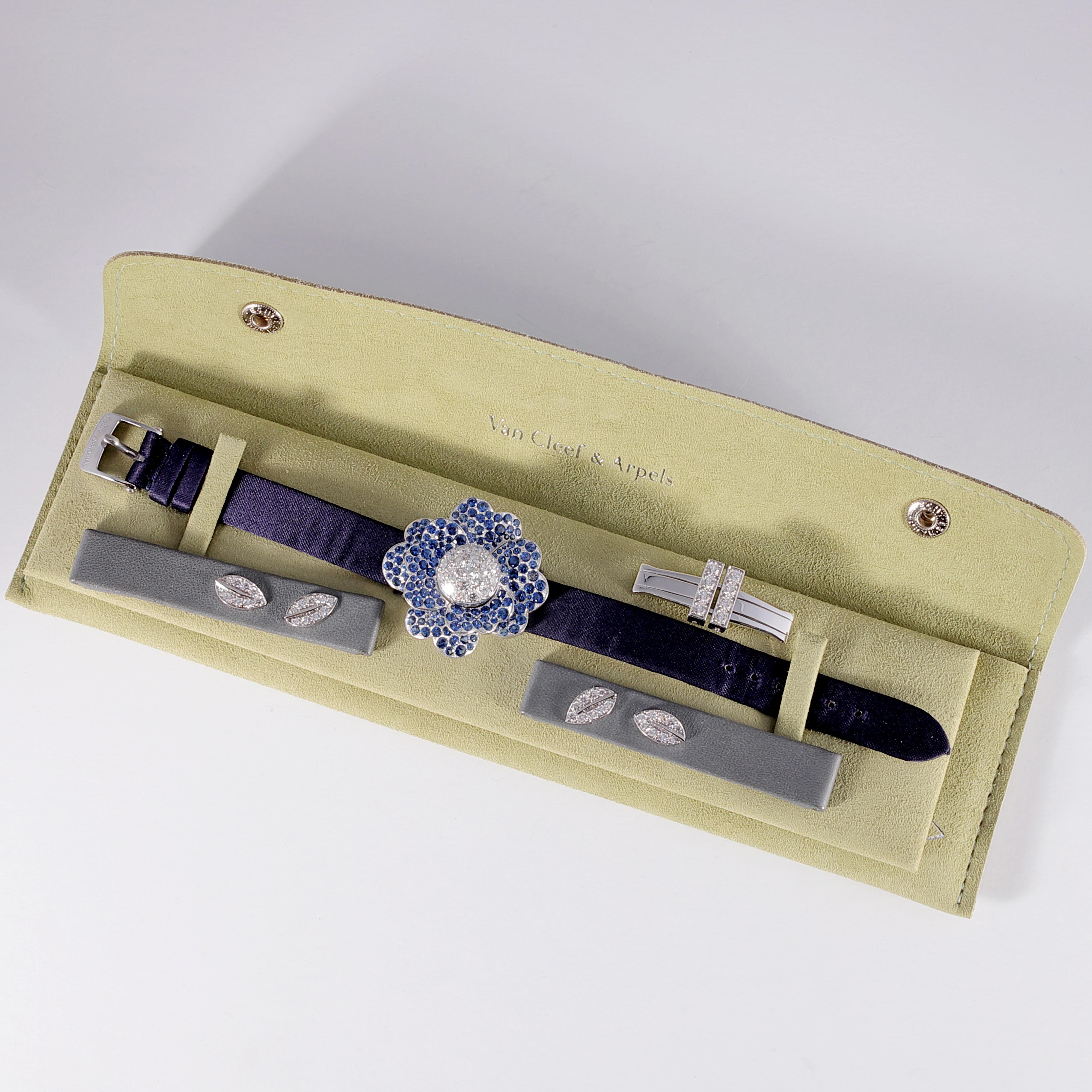 7.06 Carat Blue Sapphire and 3.32 Carat Diamond Van Cleef & Arpels Cosmos Watch For Sale 2