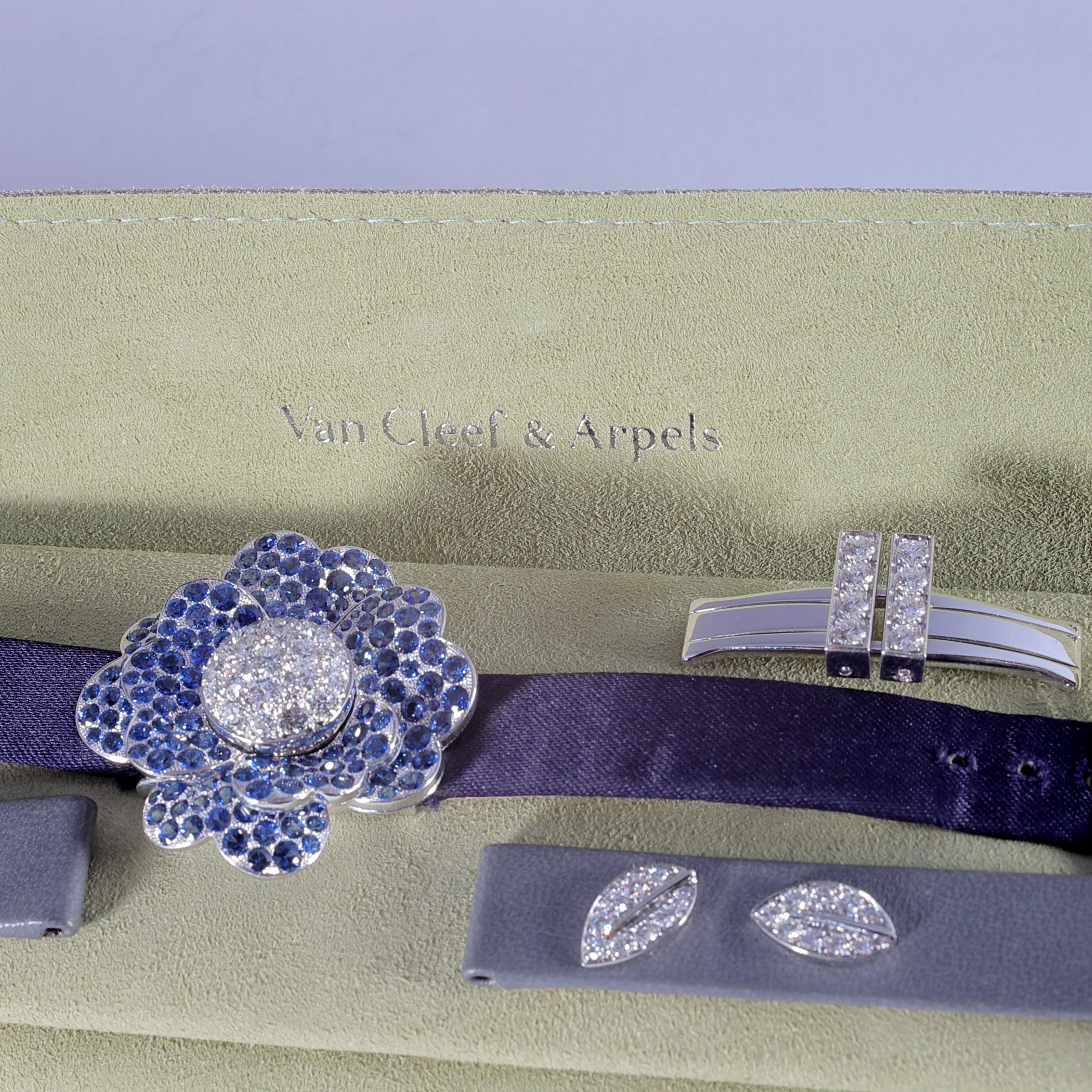 7.06 Carat Blue Sapphire and 3.32 Carat Diamond Van Cleef & Arpels Cosmos Watch For Sale 3