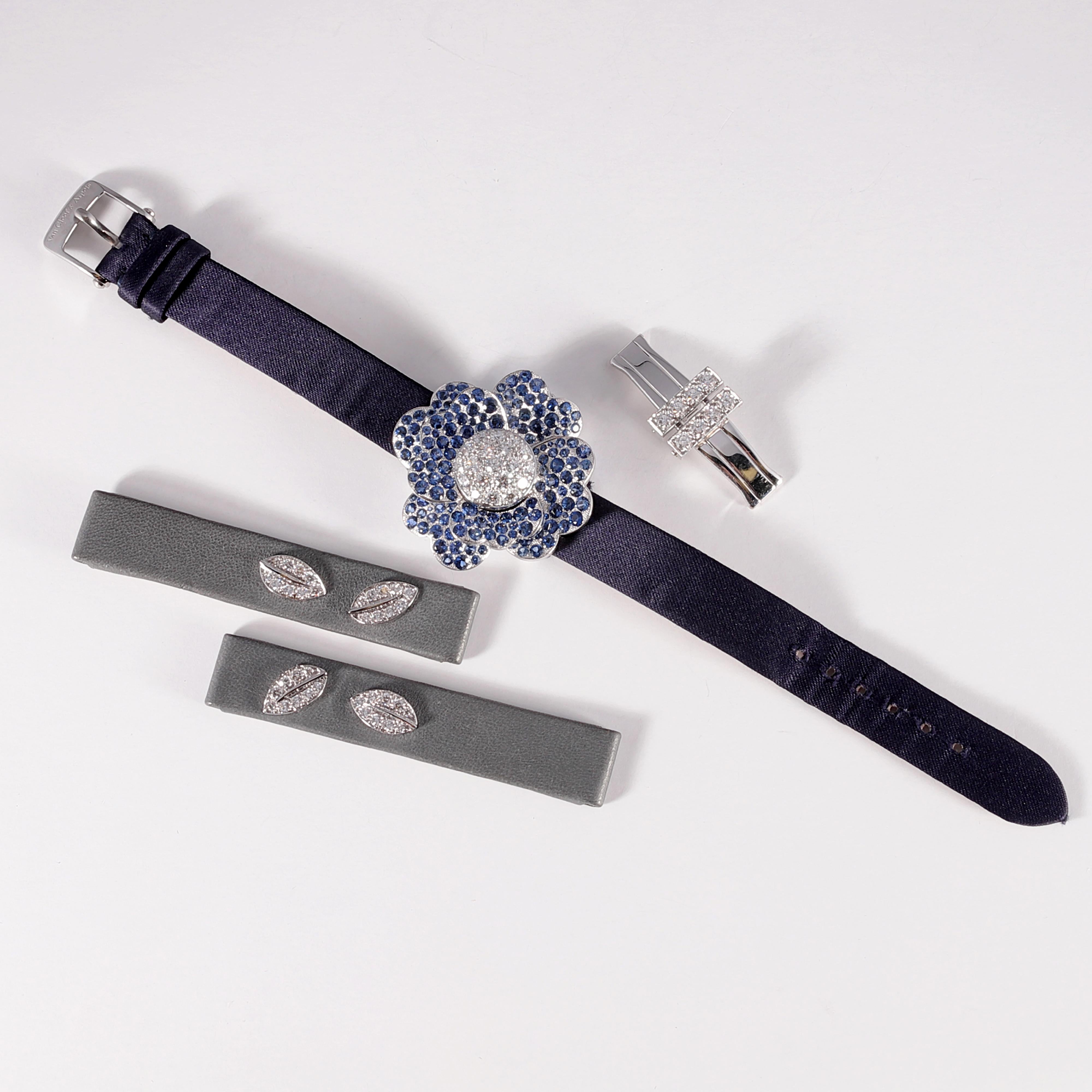 7.06 Carat Blue Sapphire and 3.32 Carat Diamond Van Cleef & Arpels Cosmos Watch For Sale 4