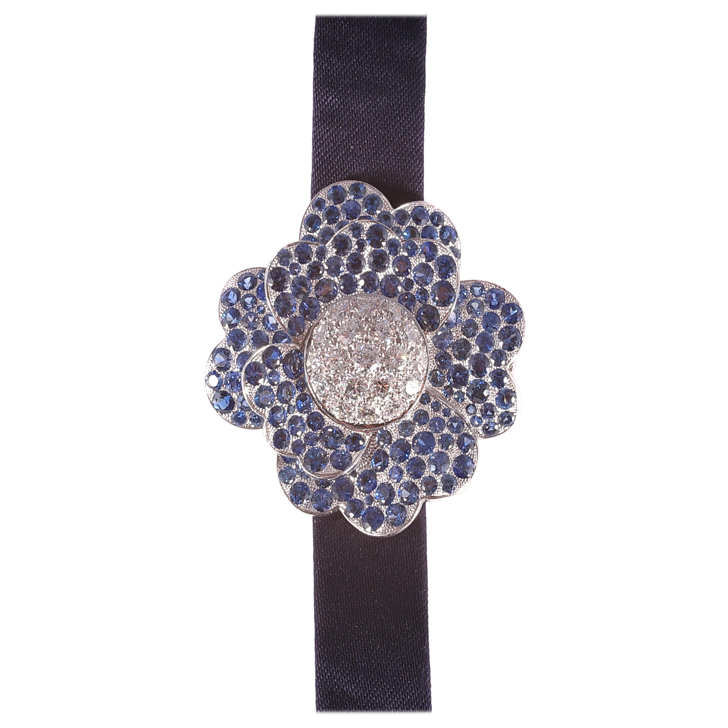 7.06 Carat Blue Sapphire and 3.32 Carat Diamond Van Cleef & Arpels Cosmos Watch For Sale