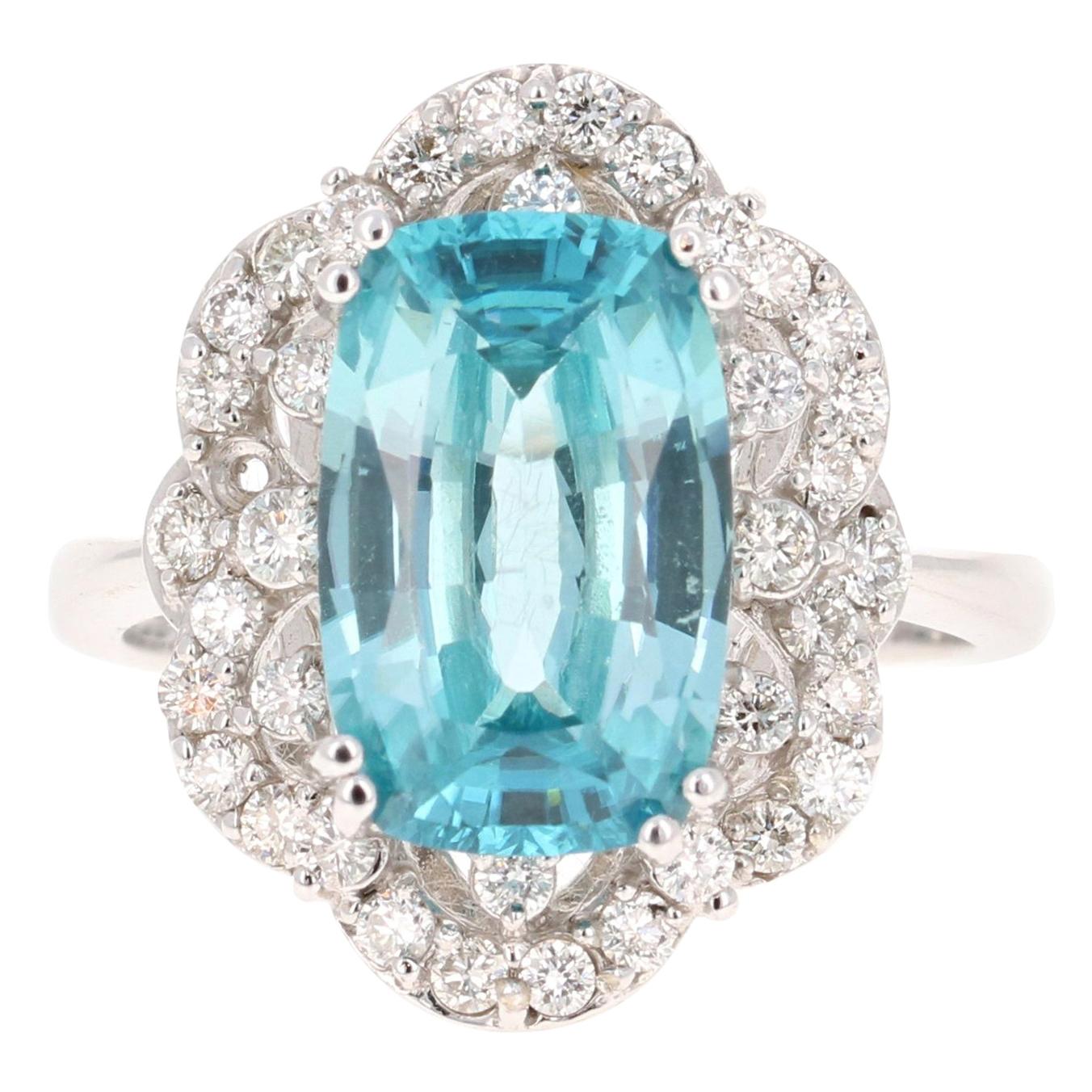 7.06 Carat Blue Zircon Diamond 14 Karat White Gold Ring