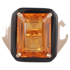 7.06 Carat Citrine & Black Onyx Ring Studded in 18K Yellow Gold