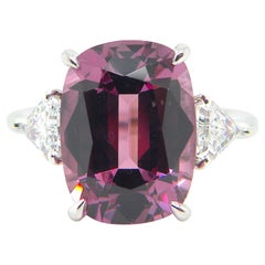7.06 Carat GRS Certified Burma No Heat Purplish-Pink Spinel and Diamond Ring