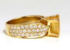 7.06 Carat Natural Yellow Sapphire Ring 18 Karat Raised Bead Set